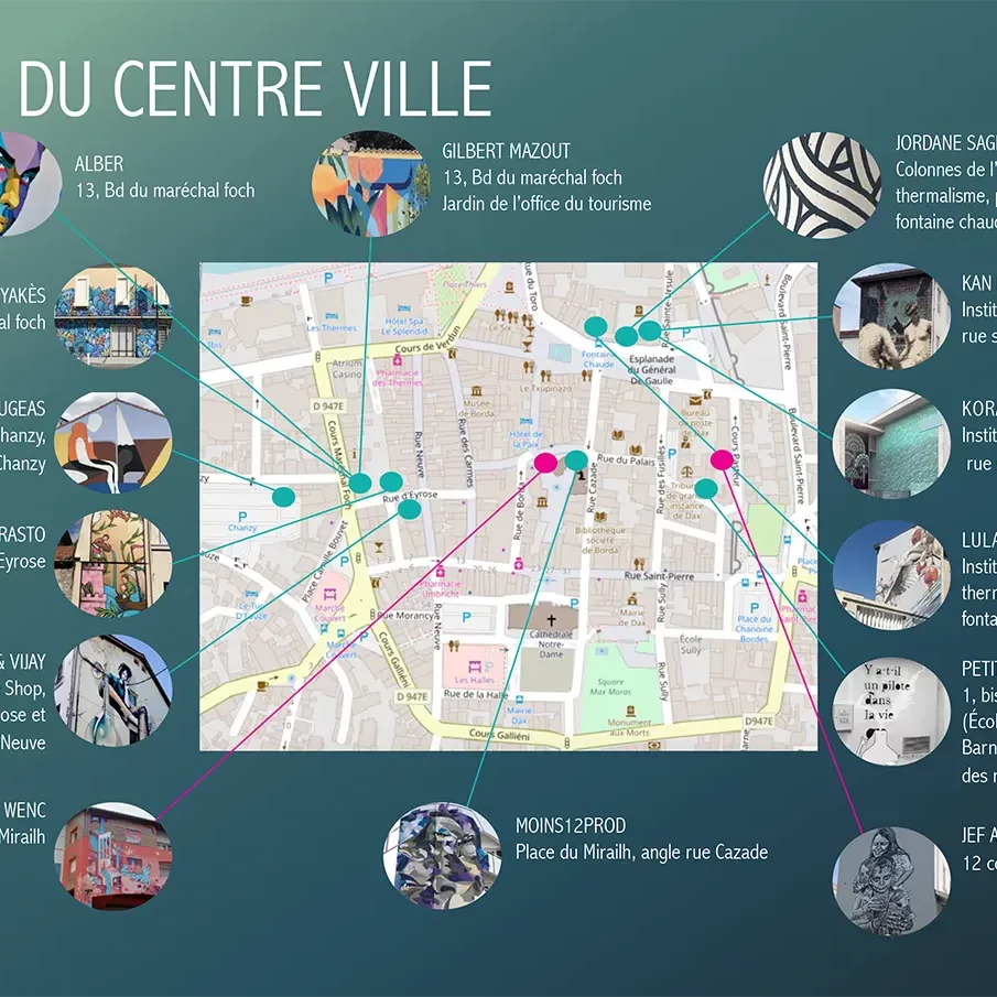 Plan des fresques centre ville de Dax.