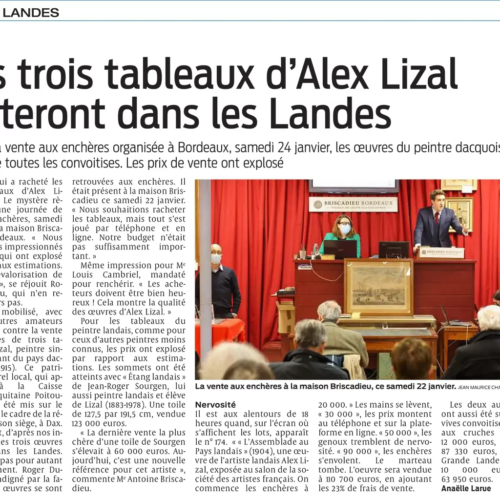 3 tableaux d'Alex Lizal resteront dans les Landes.