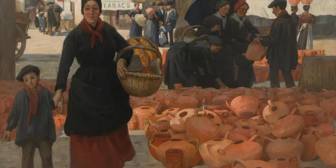 Association KALOS : Alex Lizal. Le Marché aux cruches à Dax, 1903. Huile sur toile. 125,5 x 163 cm.