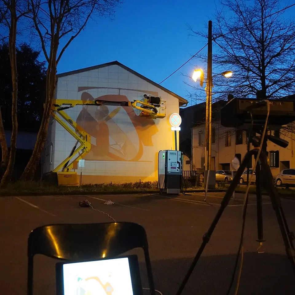 Vidéo-projection de la maquette pour la fresque de Jean-Luc Feugeas.